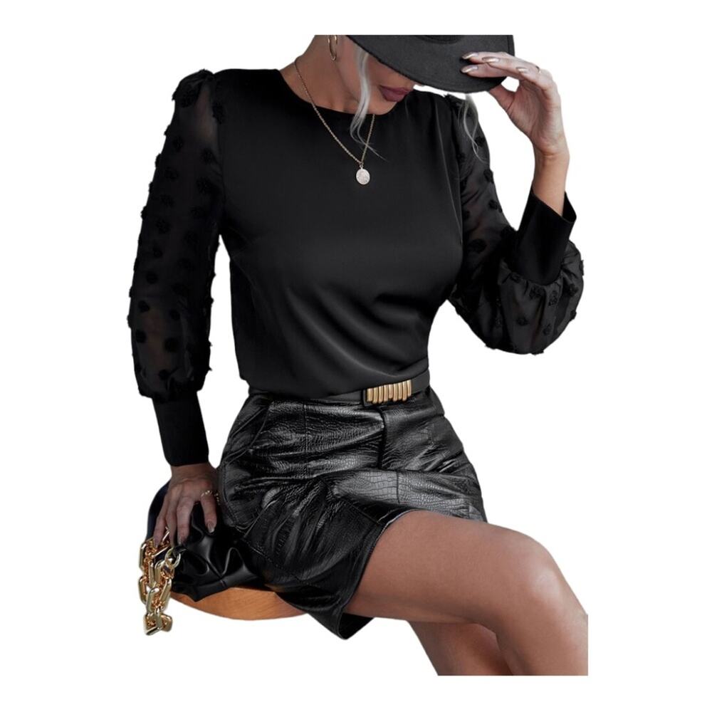 Shein Solid Swiss Dot Bishop Sleeve Blouse Size Small - Picture 4 of 10
